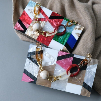 Women Messenger Bags Fashion Luxury Acrylic Geometric Patchwork Handbags Clutch
