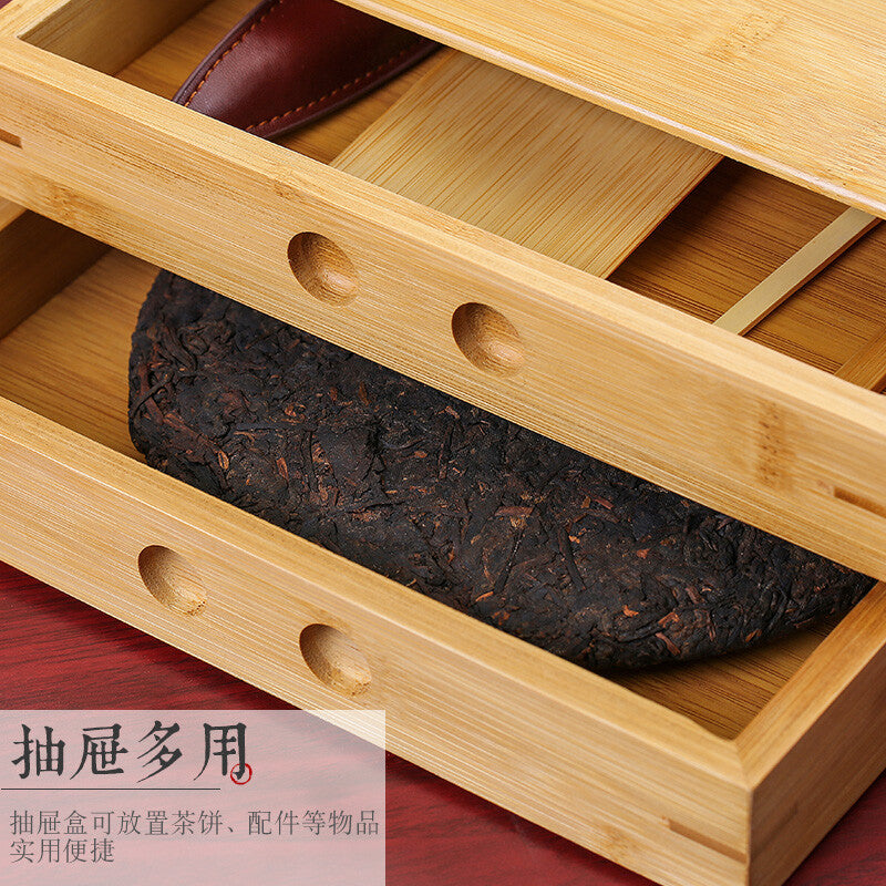 Pu'er Tea Storage Box Bamboo Tea Caddies With Drawer For Tea Tools Pu'er Box Set