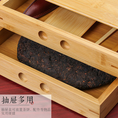 Pu'er Tea Storage Box Bamboo Tea Caddies With Drawer For Tea Tools Pu'er Box Set