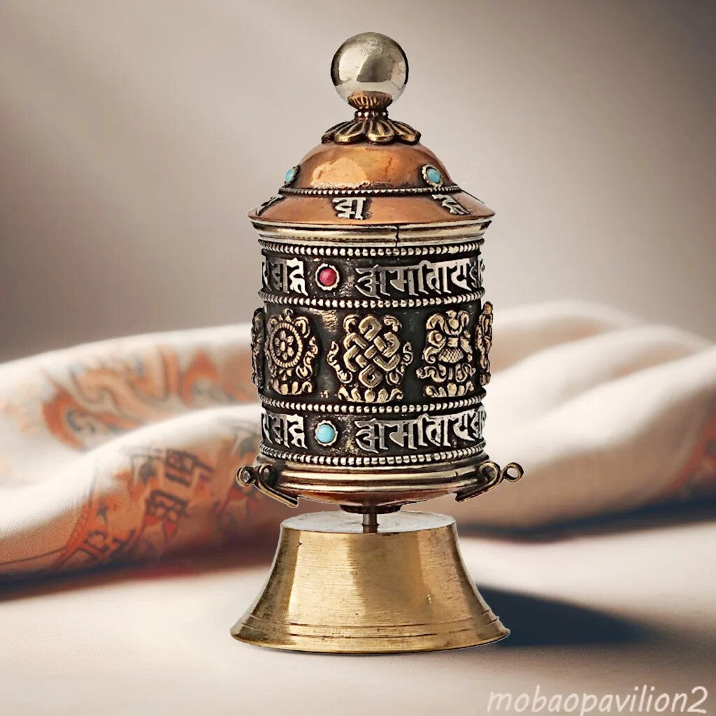 Tibetan Buddhist Brass Prayer Wheel Model Handcrafted Home Decor Traditional