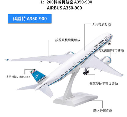 1:200 33CM RISESOON KUWAIT AIRBUS A350-900 Passenger Airplane ABS Plastic Model