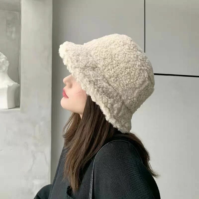 Bucket Hats Lamb Faux Fur Thickened Warm Velvet Winter Outdoor Plush Fisherman