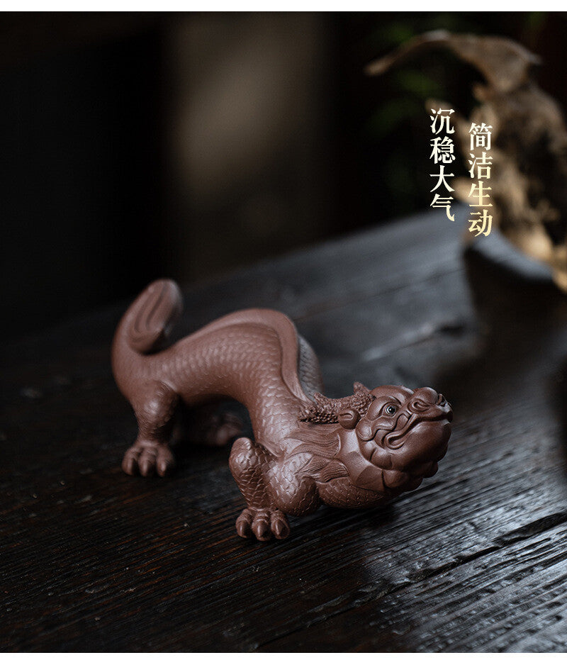 8.2" China Yixing Zisha Pottery Purple Clay Mythical Creatures Dragon Tea Pet