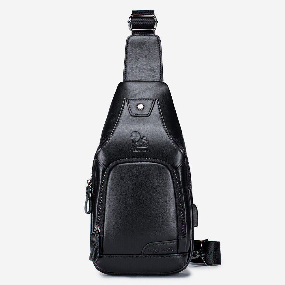 Men's Sling Backpack,100% Genuine Leather Chest bag Crossbody Bag Shoulder Bag