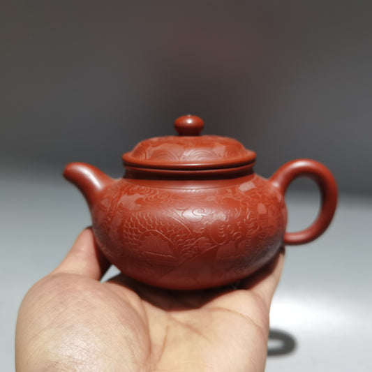 5.5"Collect Chinese Yixing Zisha Pottery Red Clay 220CC Hand Made ArchaizeTeapot