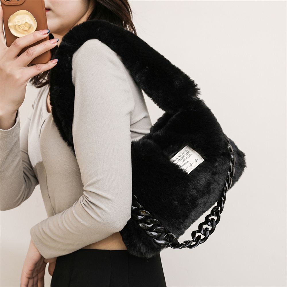 Faux Fur Plush Shoulder Bags Winter Furry Soft Tote Handbags Pink Purple Purse