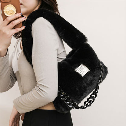 Faux Fur Plush Shoulder Bags Winter Furry Soft Tote Handbags Pink Purple Purse