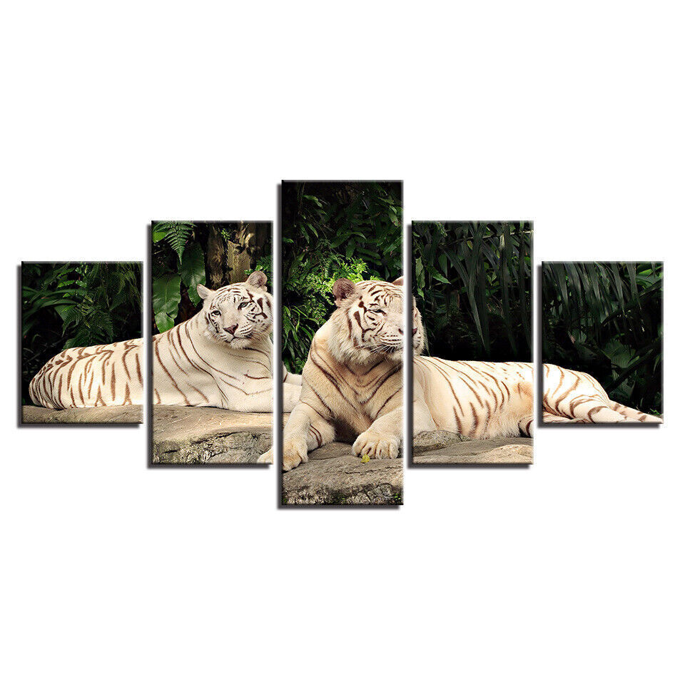 Tiger Couple Wildlife Animals Canvas Prints Painting Wall Art Home Decor 5PCS