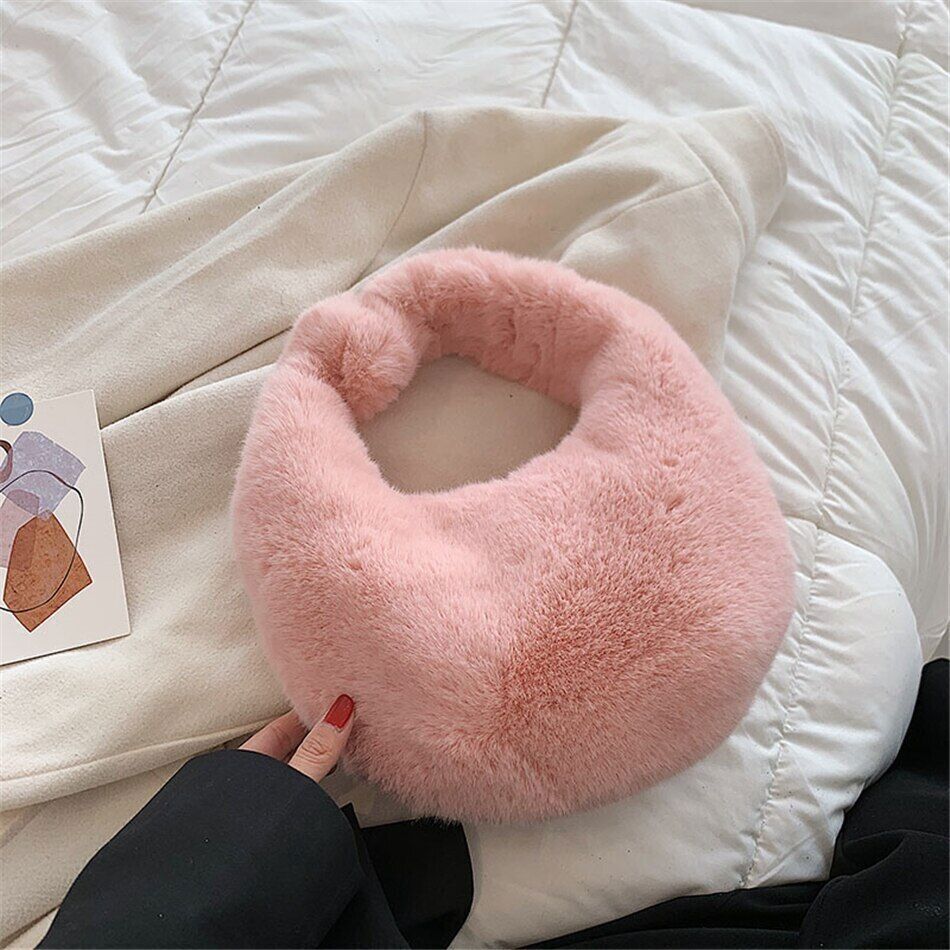 Fur Women's Bag Warm Plush Wrist Bags Women Handle Clutch Cute Ladies