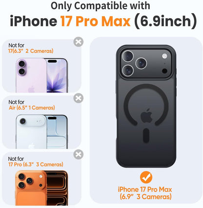 3 in 1 Strong Magnetic Case for Iphone 17 Pro Max,1X Screen Protector +1X Camera