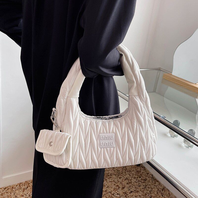 Fashion Pleated Tote Bags Shoulder Underarm Bags Soft Synthetic Leather Handbag