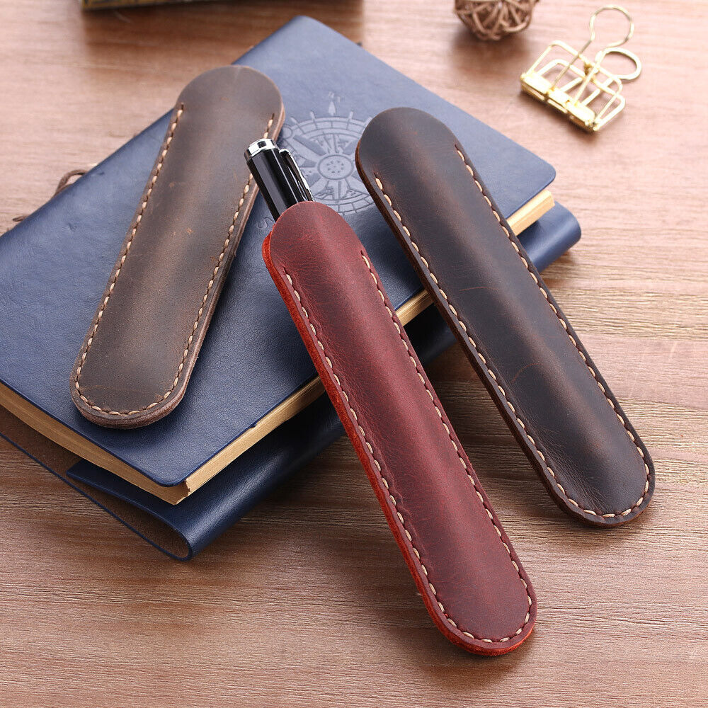 Handmade Cowhide Leather Bsuiness Single Pen Bag Vintage Pencil Case