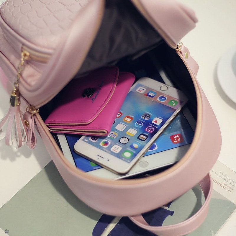 Women Backpack Leather Schoolbag Preppy Style Small Backpack School Travel Pack