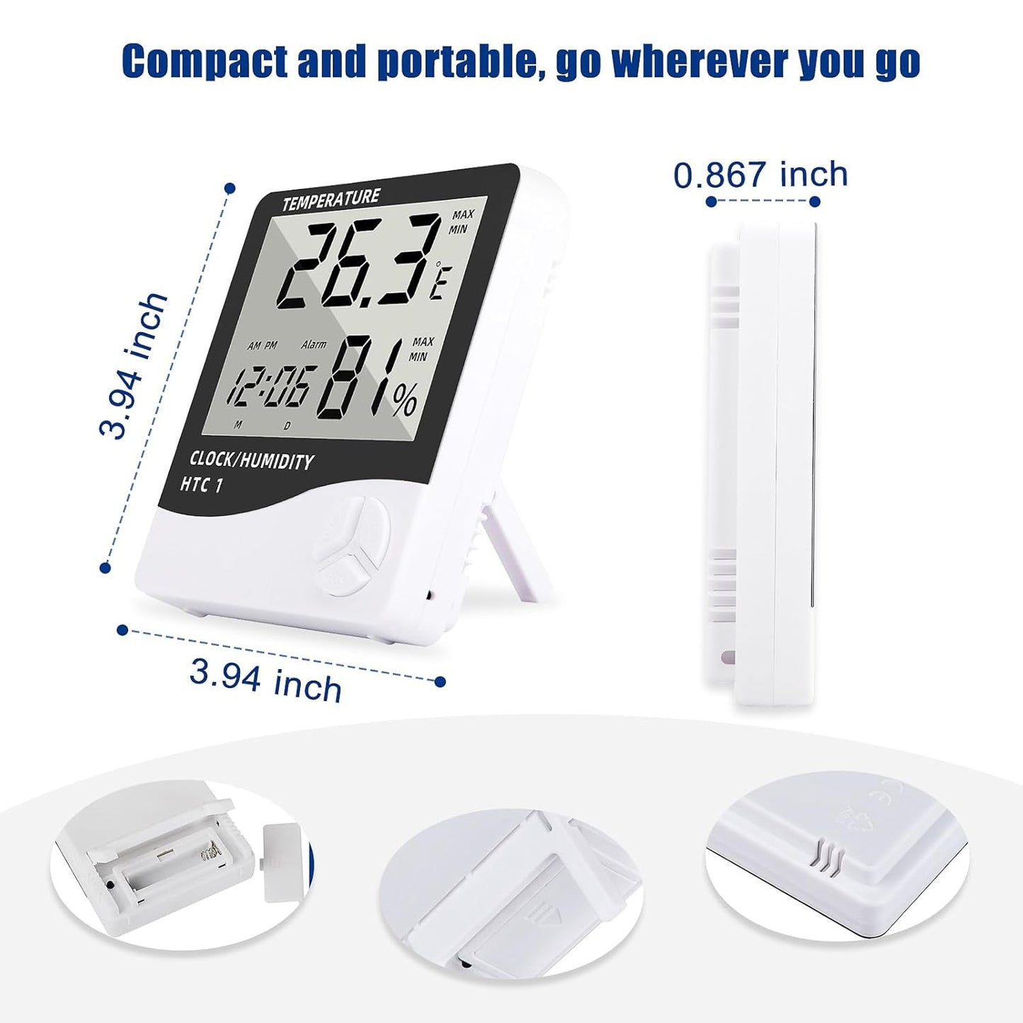 THERMOMETER INDOOR Digital LCD Hygrometer Temperature Humidity Meter Alarm Clock