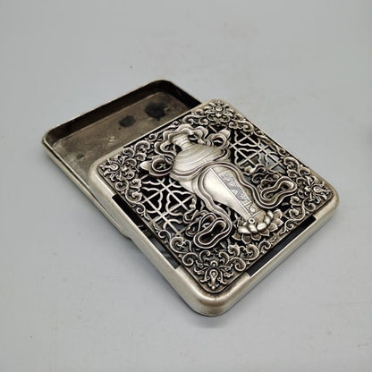 Rare Chinese miao silver tibet silver OLD handmade lotus flower inkstone box