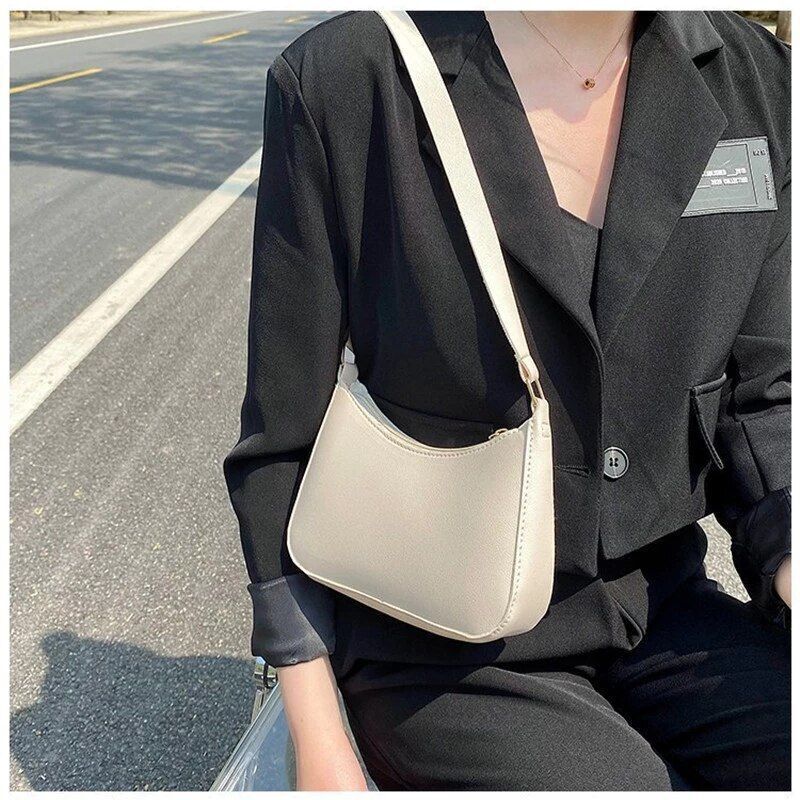 Fashion Handbags Retro Leather Temperament Shoulder Underarm Bag Baguette Shape