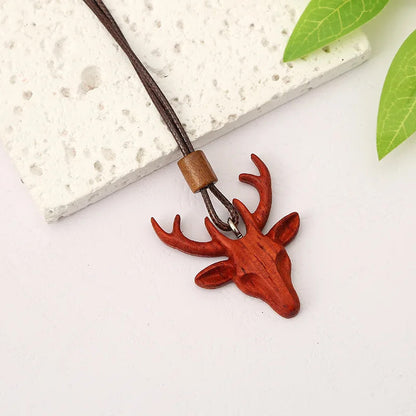 Hand Carved Wooden Rosewood Necklace Deer Pendant Necklace Amulet Jewelry