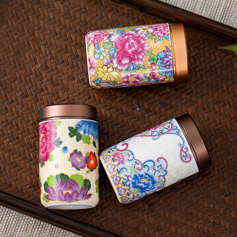 Canister With Lid Sealed Jar For Loose Tea Small Size Porcelain Floral Print New