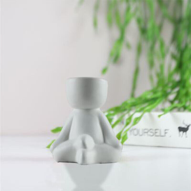 Creative Ceramic Humanoid Statue FlowerPot Succulent Plant Vase Tabletop Planter