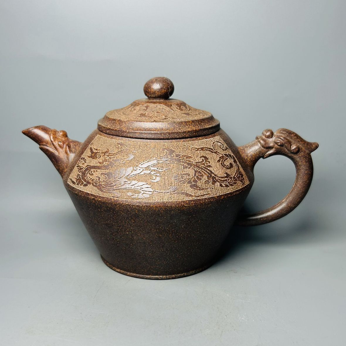 Vintage Chinese Yixing Purple Clay Teapot Zisha Ceramic Carving Dragon Teaware