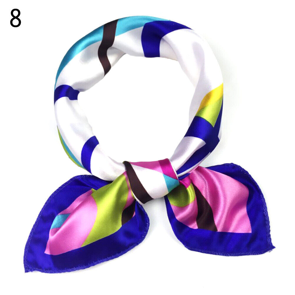 Women Small Print Silk Scarf Striped Headband Handle Bag Wristband Fashion