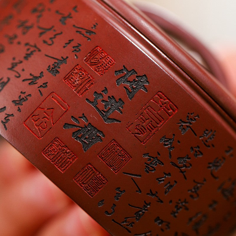 Chinese Character Carved Real Yixing Zisha Tea Pot Hanwa Pot Handmade Big Mouth