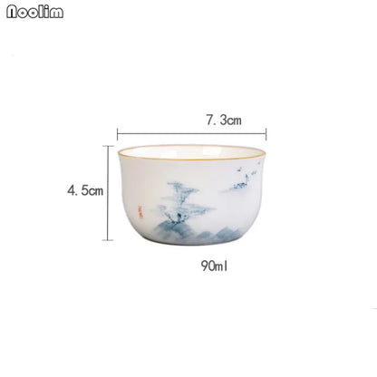 Chinese Ceramic Kung Fu Master Tea Cups White Porcelain Hand Painted Lotus