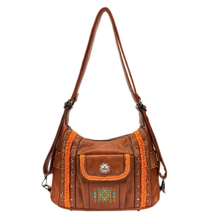 Celela Concealed Carry Embroidered Concho Studs Women Hobo Shoulder Bags Handbag