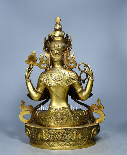 8.4"old Xizang Buddhism Temple Bronze Four Arms Chenrezig Buddha Statue