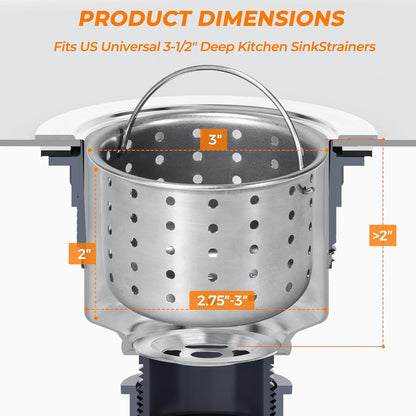 Deep Sink Strainer Basket – Fits Standard 3-1/2" Kitchen Drains – Stainless Stee