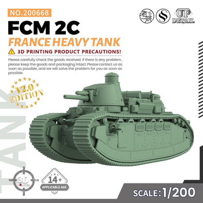 SSMODEL SS200668 1/200 Military Model Kit France FCM 2C Heavy Tank