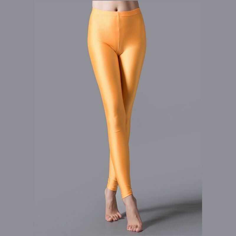 Women Leggings Solid Fluorescent Shiny Pant Spandex Shinny Elasticity Trousers