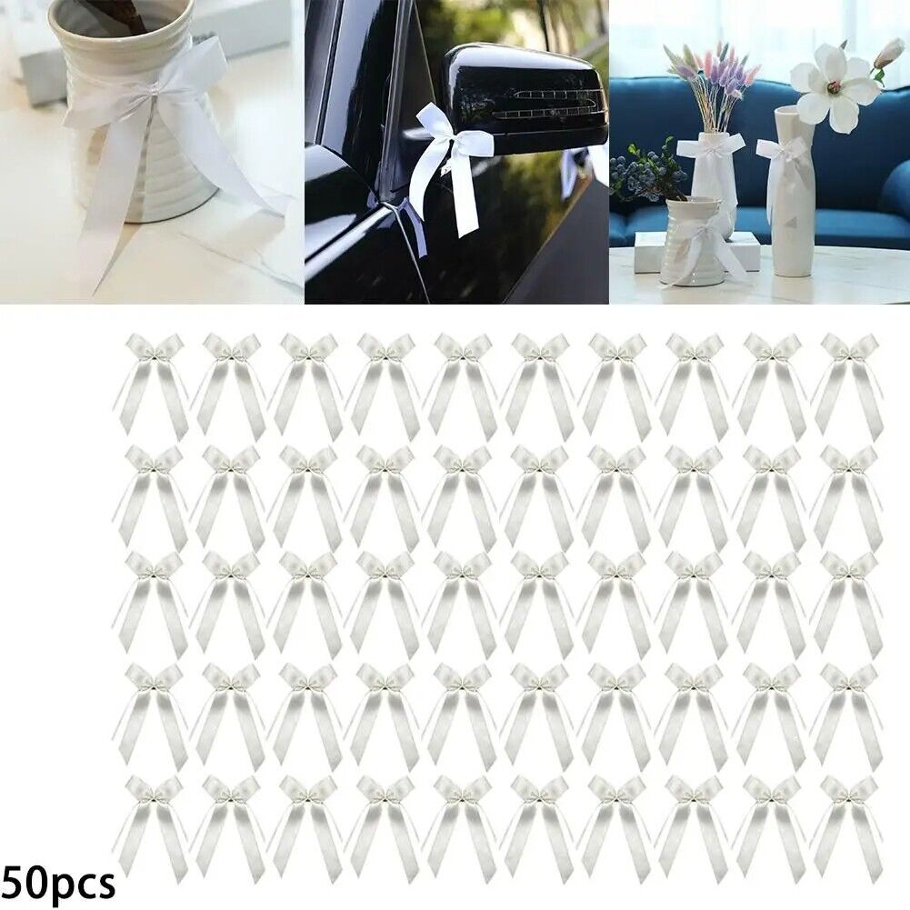 Wedding Decor 50Pcs Cotton White Bows Jewelry Bridal Car Antenna Decorative Loop