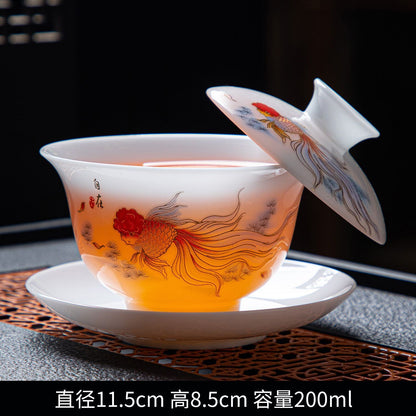 Ice Jade Porcelain Gaiwan Tea Bowl Dehua White Porcelain Tea Cup Tea Set