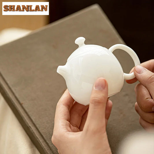 100ml Sheep Fat Jade White Porcelain Teapot Dargon Egg Pot Chinese Craft Gift