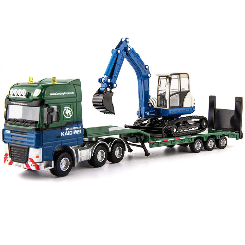 1:50 Flatbed Truck Toy with Excavator Loader Model Toy Car Diecast Toy Vehicle