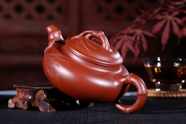 Marked Chinese Yixing Zisha Clay Pottery Handmade Bamboo Flower Teapot Tea Pot