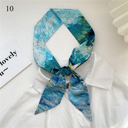 Long Skinny Silk Scarf Narrow Neckerchief Headband Handle Bag Band 105*6cm 1PCS