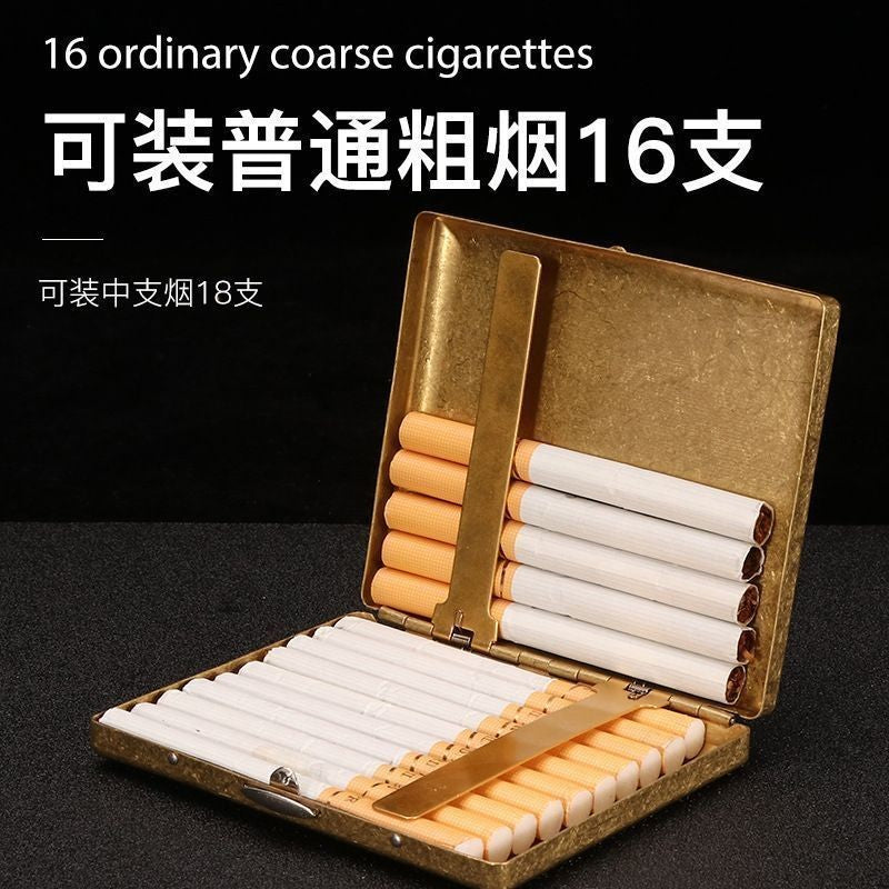Vintage Brass Embossed Cigarette Case 20ct with Jade Inlay Portable Gift Box