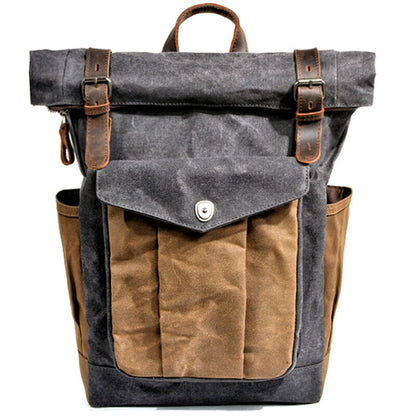 Water Resisant Vintage Waxed Canvas Backpack Fold-Over Satchel Laptop Bag Travel