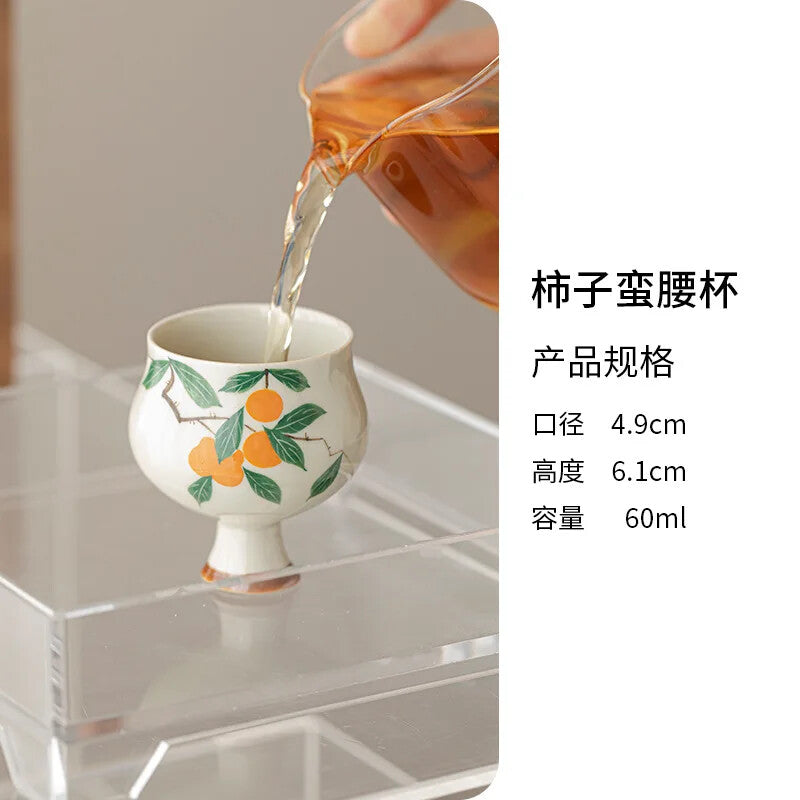 Hand Drawing High Foot Tea Cup Ceramic Thin Waist Tea Set Tasting Cup Household