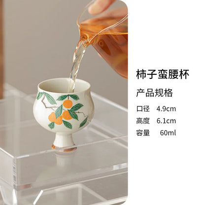 Hand Drawing High Foot Tea Cup Ceramic Thin Waist Tea Set Tasting Cup Household