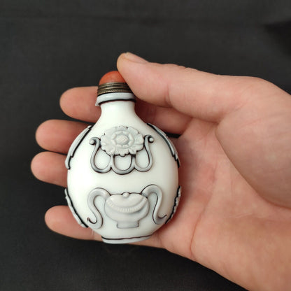 chinese beijing carved glass snuff bottle buddha Buddhism statue gift rare art