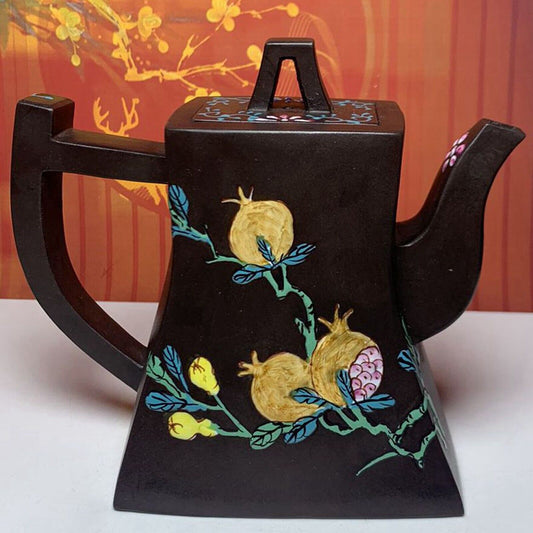 Antique China Yixing Purple Clay Teapot Zisha Ceremony Exquisite Painted Teaware