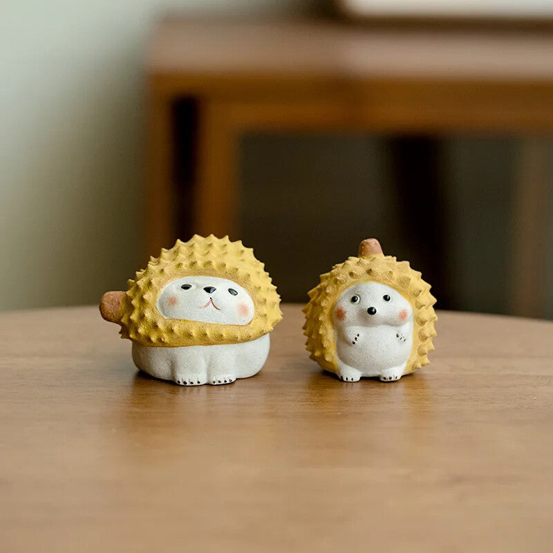 Purple Clay Tea Pet Durian Little Hedgehog Figurine Desktop Ornaments Handmade