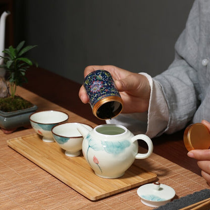 150ml Porcelain Hand Painted Lotus Pattern Teapot Chinese Kung Fu Drinkware