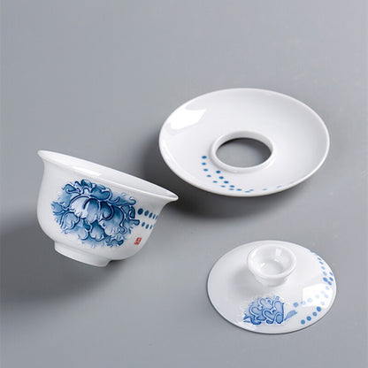 130ml Porcelain Teaware Gaiwan for Green Tea Tureen Covered Bowl Handpainted Lid