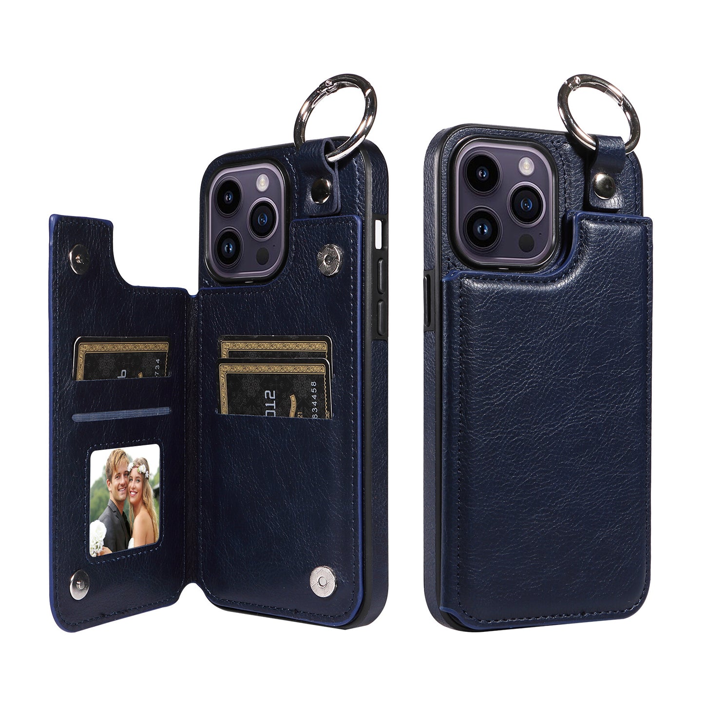 For iPhone 15 14 13 12 11 Pro Max Wallet Case with Card Holder Ring Buckle Cover