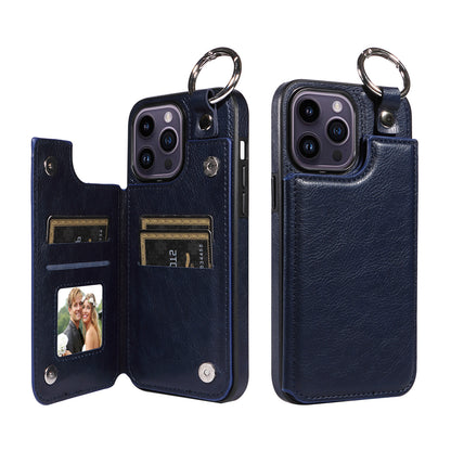 For iPhone 15 14 13 12 11 Pro Max Wallet Case with Card Holder Ring Buckle Cover