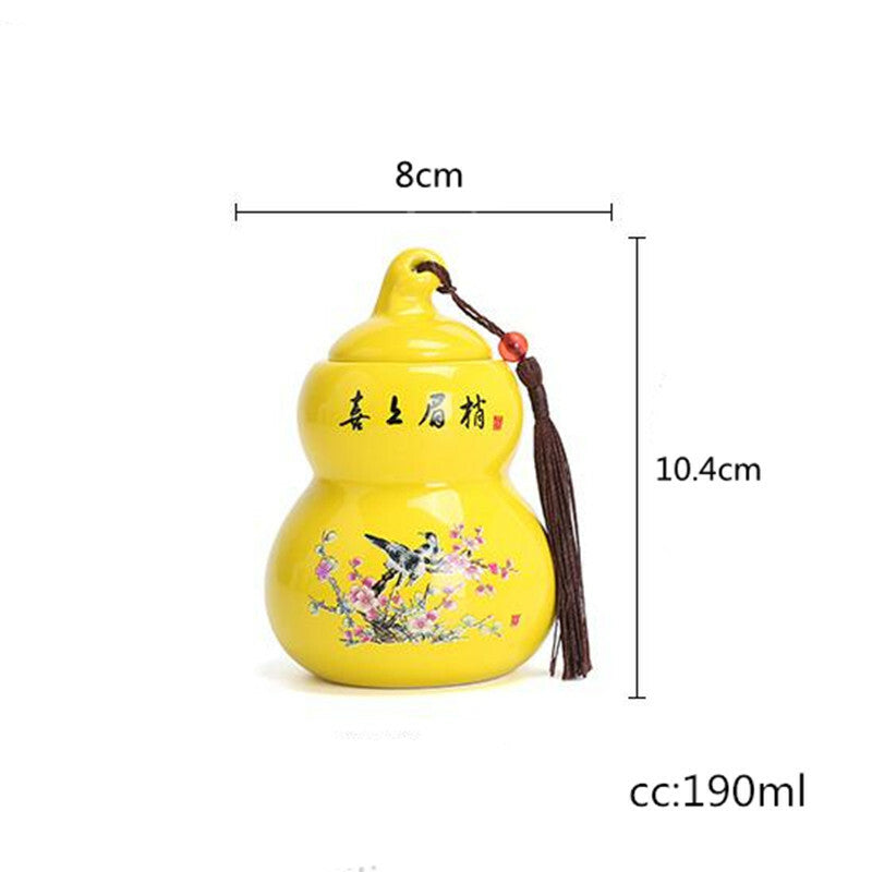 1pc Chinese Ceramic Gourd Tea Caddy Portable Sealed Jar Storage Spice Tea Boxes